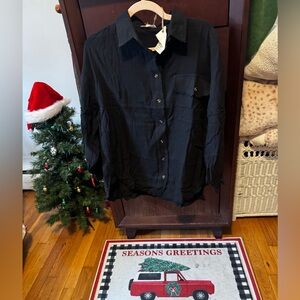 Easel Black Gauze Button-Up Shirt NWT small